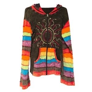 Rainbow Patchwork Full Zip Hoodie